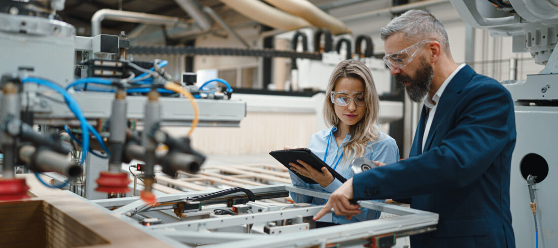 Manufacturing production line with digital data connections linking products to a central record
