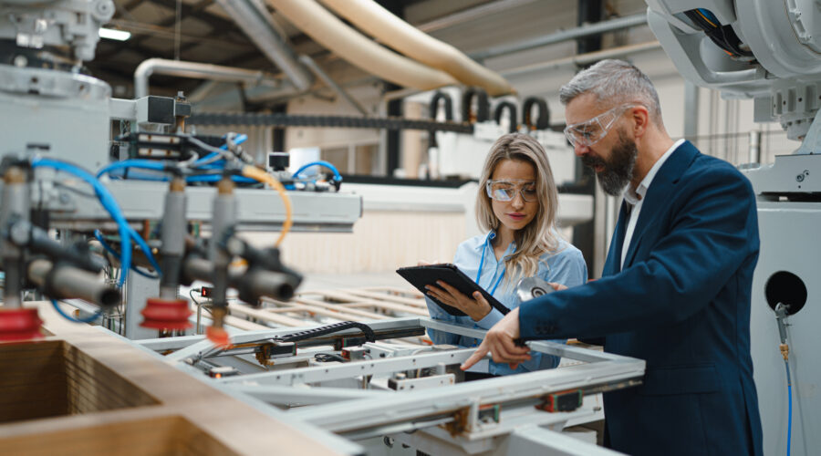 Manufacturing production line with digital data connections linking products to a central record